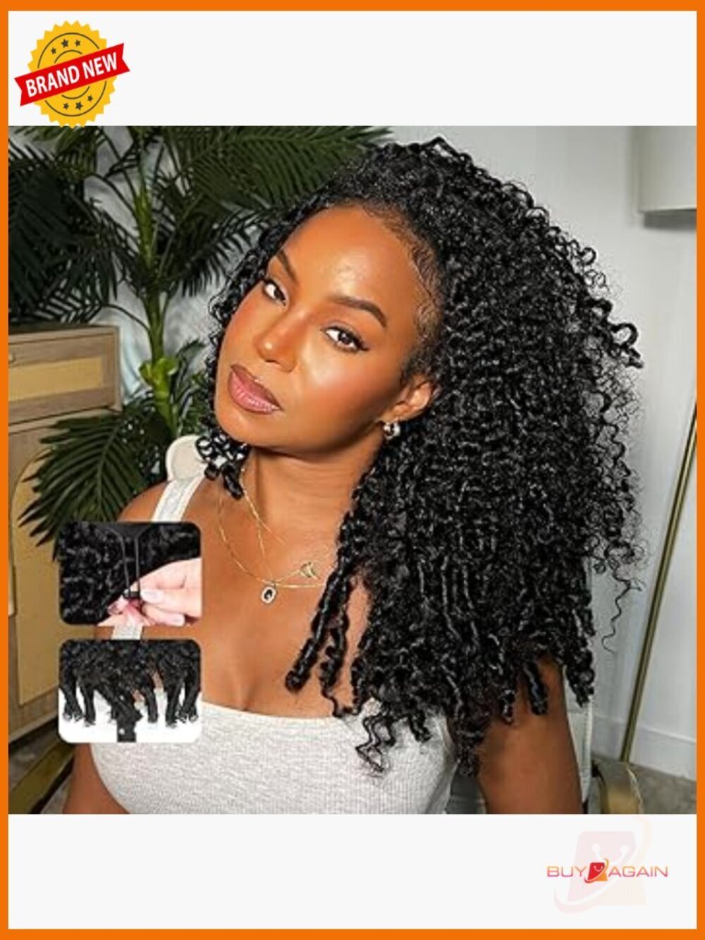 250% Density 20" Burmese Curly Half Wig, 100% Human Hair, 210g, Glueless
